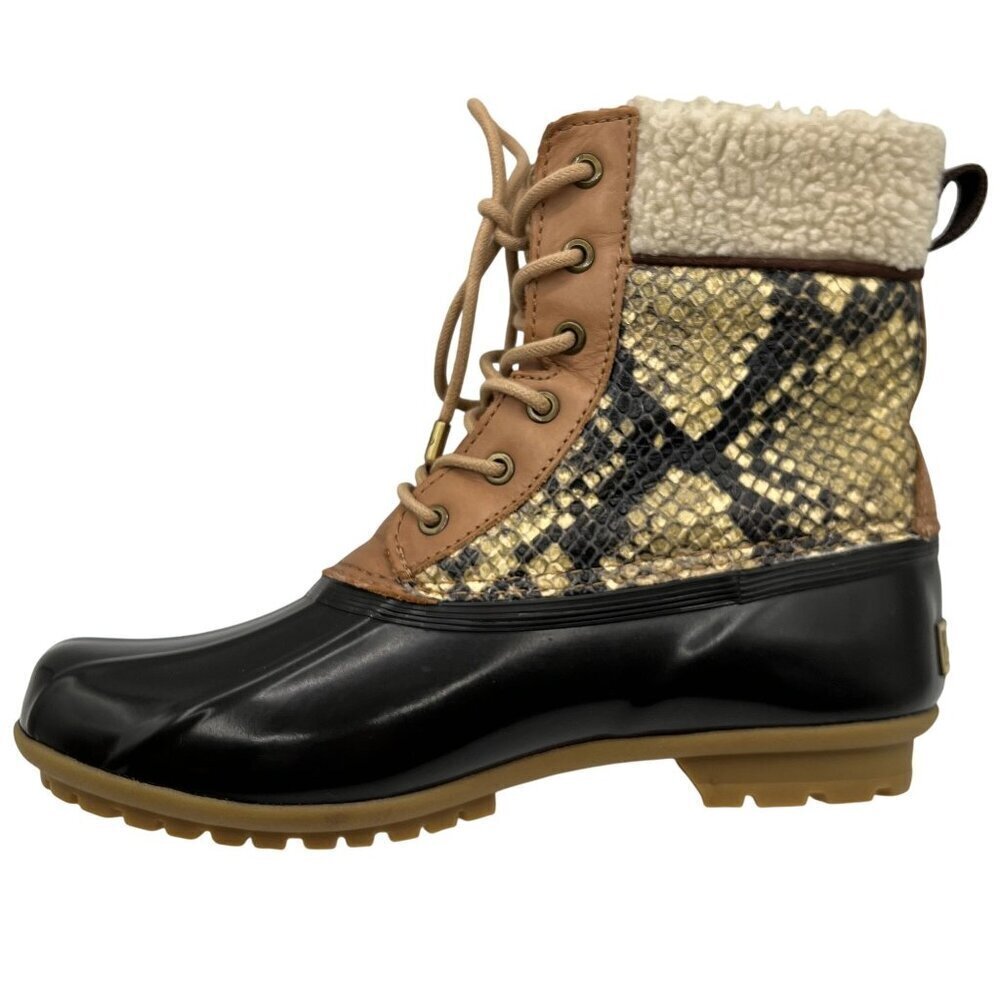 Sam Edelman Womens 7M Duck Boots Leather Upper Faux Fur Snake Pattern Waterproof - Picture 11 of 16